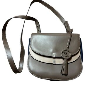 Like new leather crossbody in blue & taupe